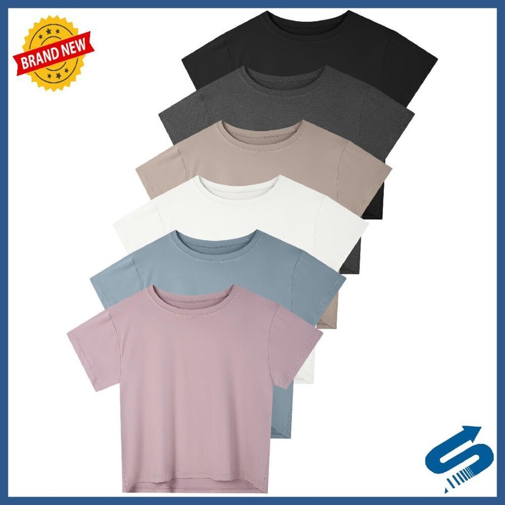 Women's Ultra-Soft Crop Top Tee for Yoga Running Gym Workout Loose Fit